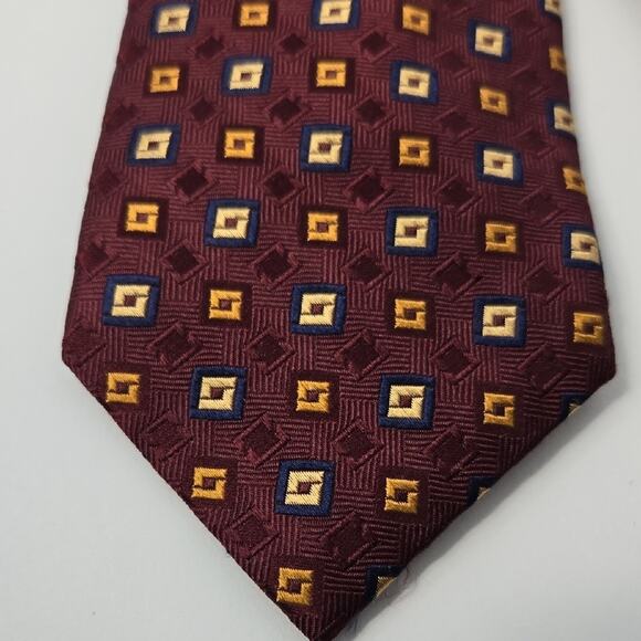 Jos. A. Bank Executive Collection Burgundy Silk Maroon and Yellow Patterned Tie - Picture 2 of 6